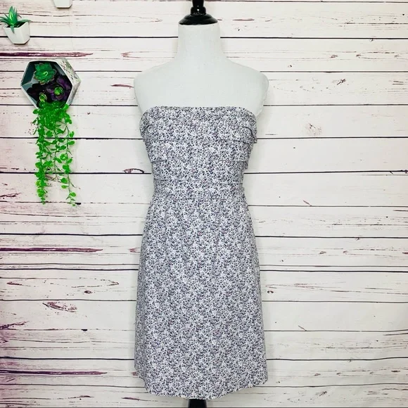 J. Crew Factory | Dresses | J Crew Blue White Floral Strapless Mini Dress  Size 6 Small